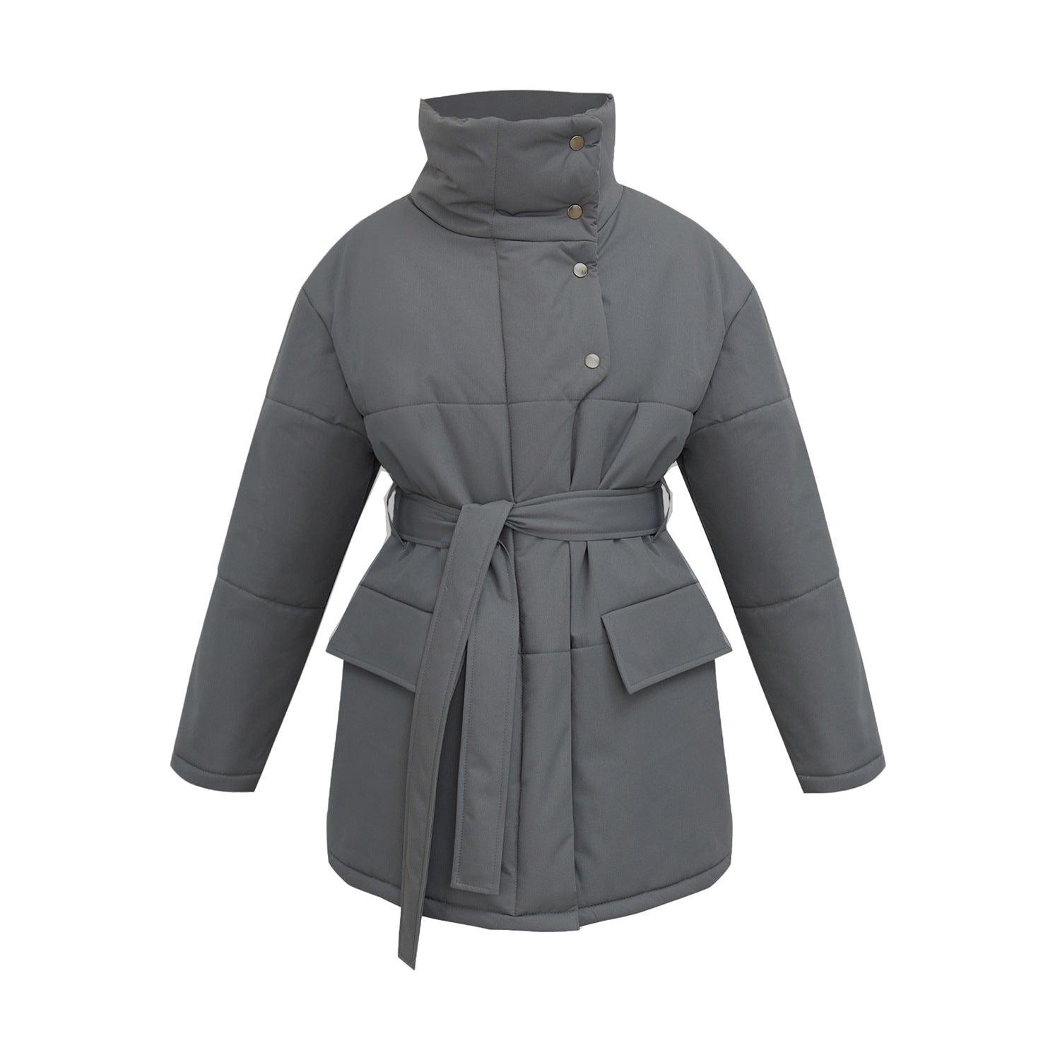 Stand-up Collar Cotton-padded Coat Coat Irregular Mid-length - Nioor