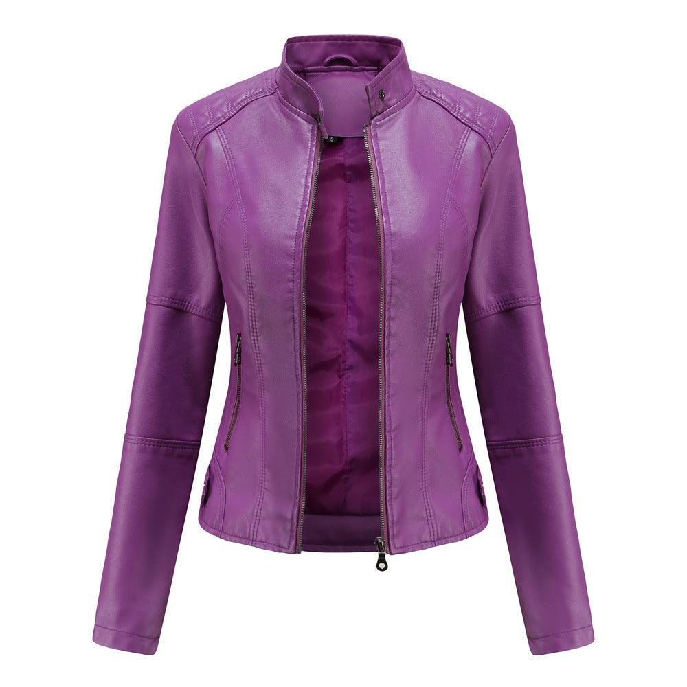 Thin Large Size Leather Clothing With Stand Collar Slim-fit Jacket - Nioor