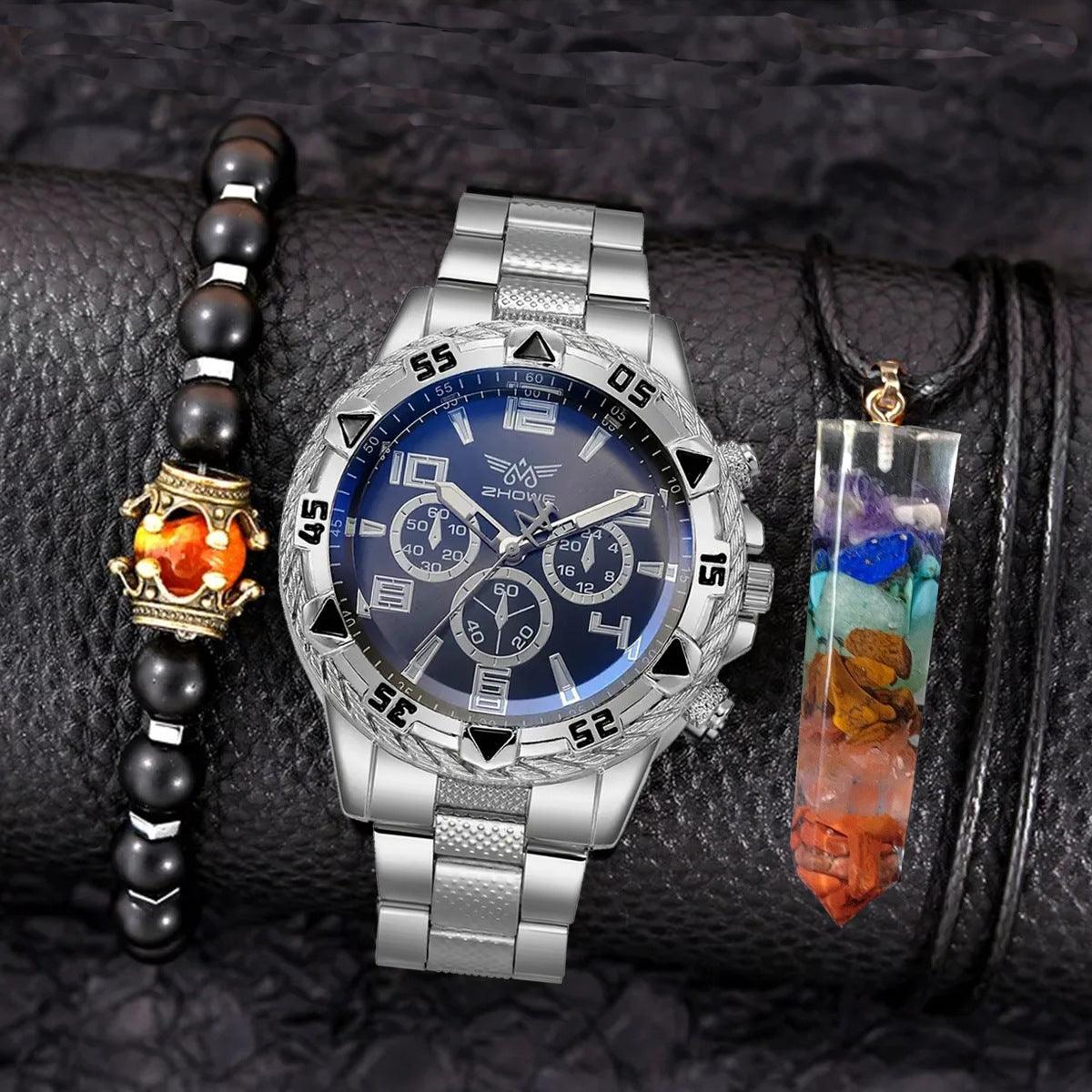 Creative Large Dial Three-eye Steel Belt Quartz Watch - Nioor