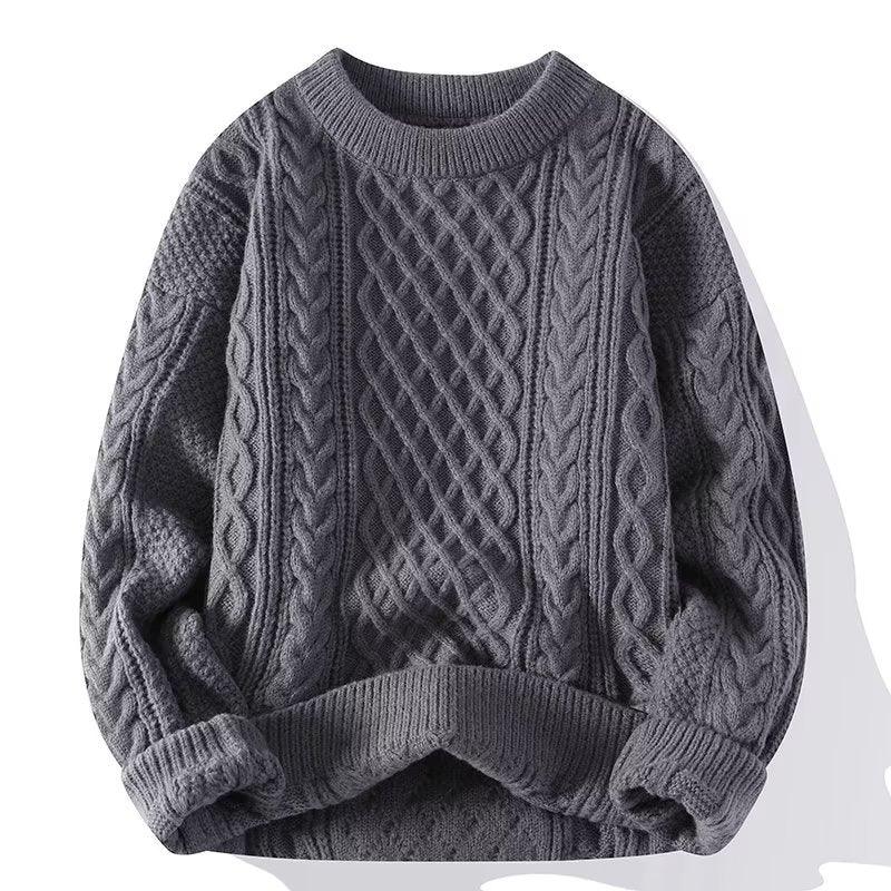 Autumn And Winter New Men's Twist Sweater Casual Round Neck Pullover Top - Nioor