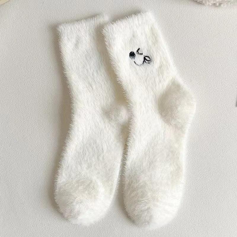 Women's Mid-calf Length Sock Cute Mink Fur Thick Winter Socks - Nioor