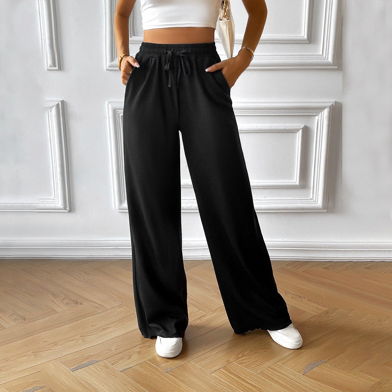 Women's Fashion Loose Casual Solid Color Wide Leg Trousers - Nioor