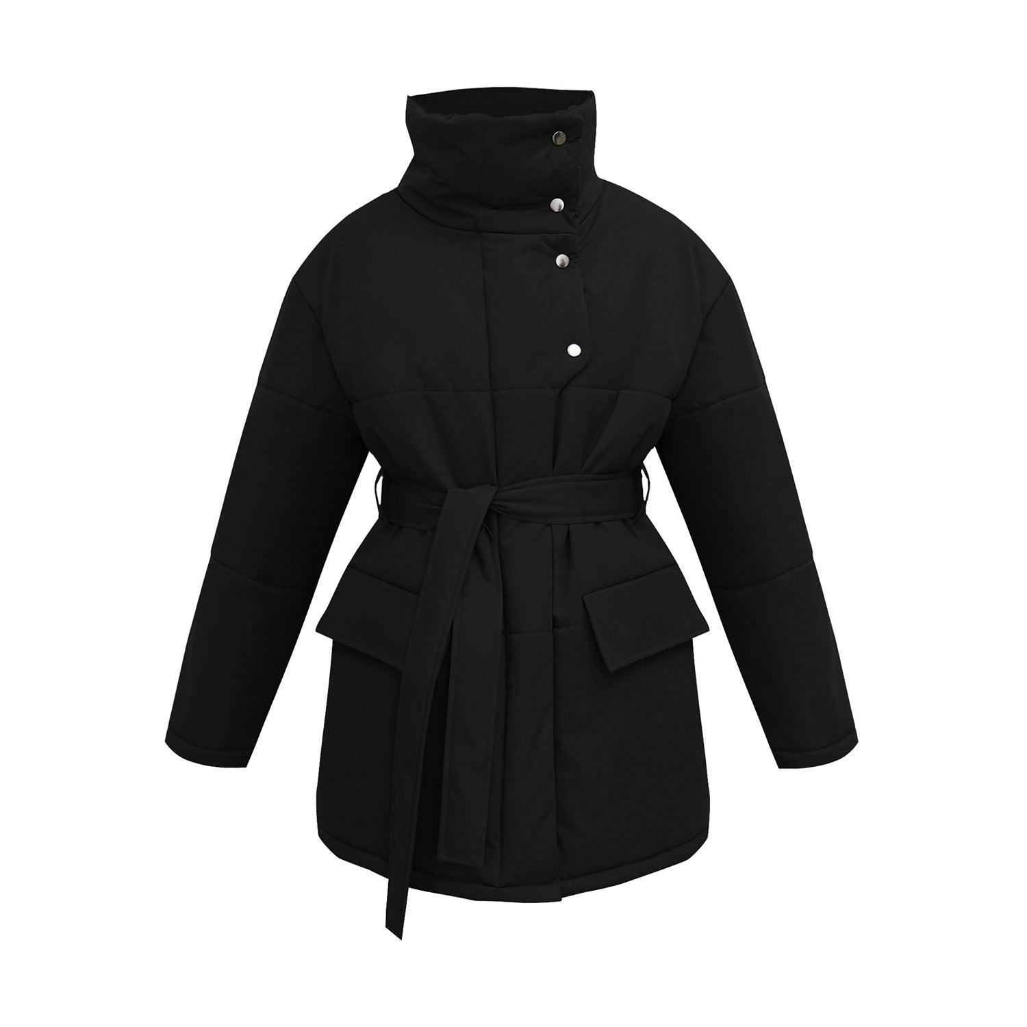 Stand-up Collar Cotton-padded Coat Coat Irregular Mid-length - Nioor