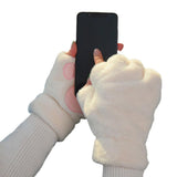 Cute Cat Claw Plush Gloves Female Winter Fleece-lined Warm Half Finger - Nioor