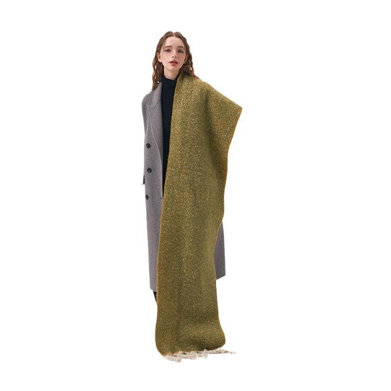 Hand-knotted Tassel Double-sided Solid Color Plush Scarf - Nioor