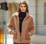 Women's Zipper Plush Stitching Coat - Nioor