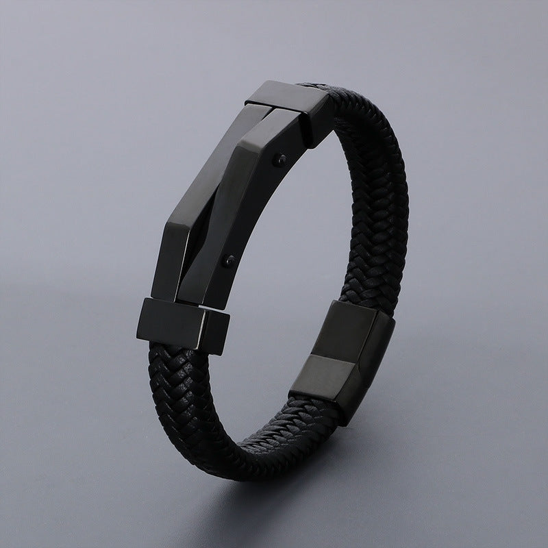 Men's Fashion Personality Stainless Steel Geometric Leather Bracelet