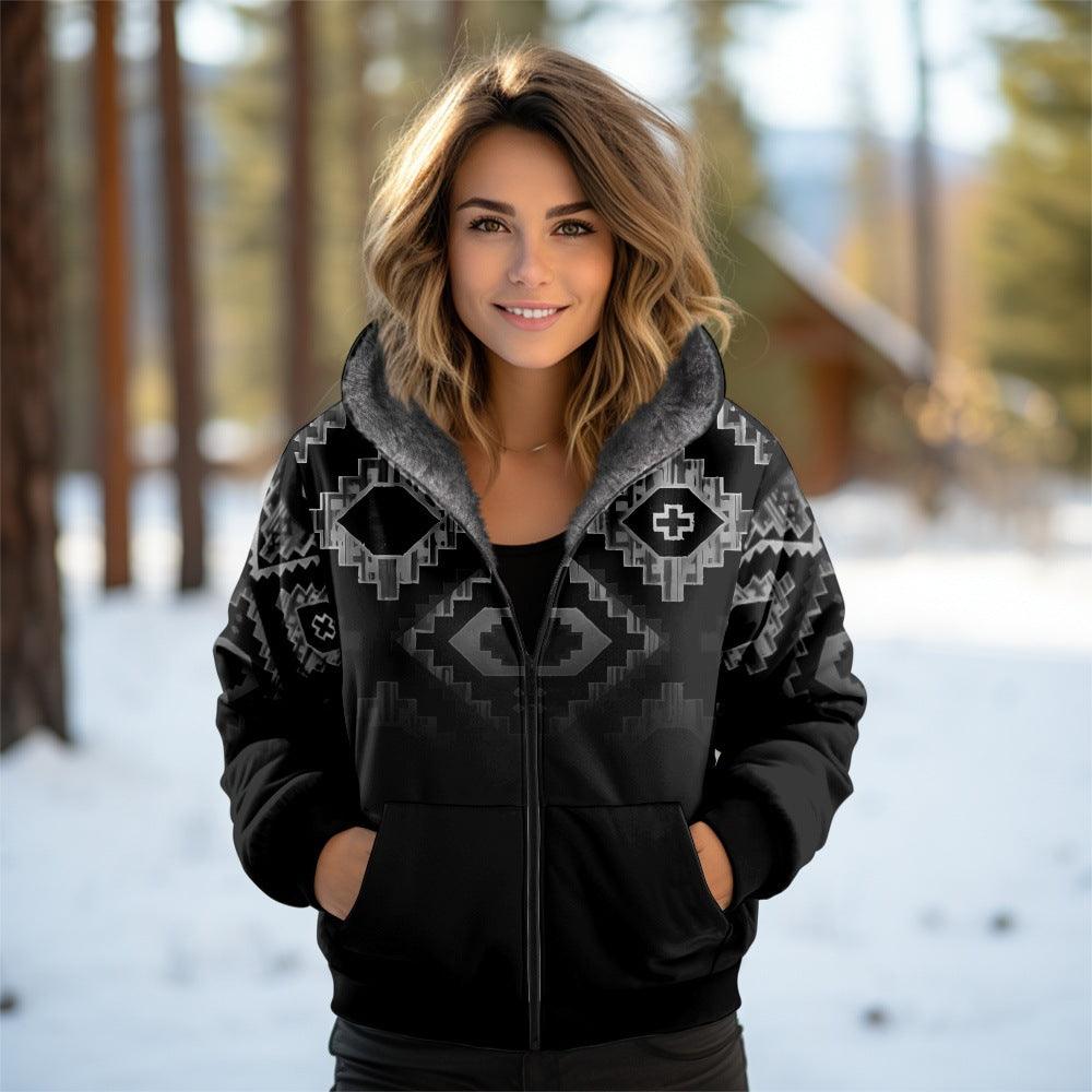 3D Women's Hooded Zipped Cotton-padded Jacket - Nioor