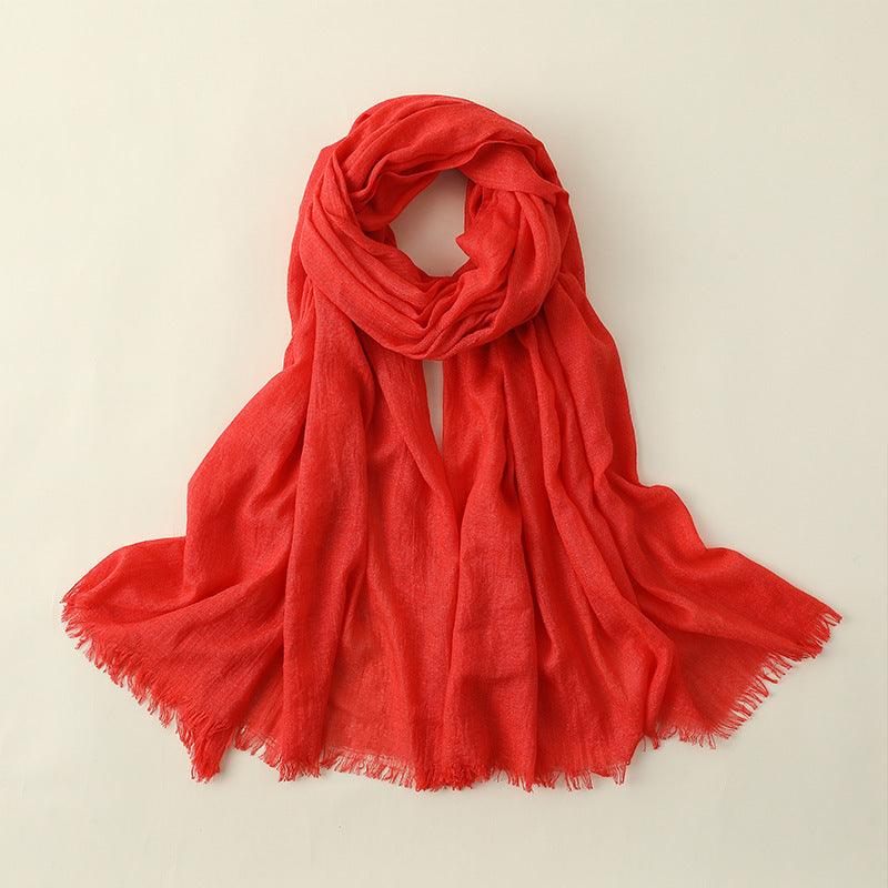 Women's Fashion Artistic Solid Color Cotton And Linen Scarf - Nioor