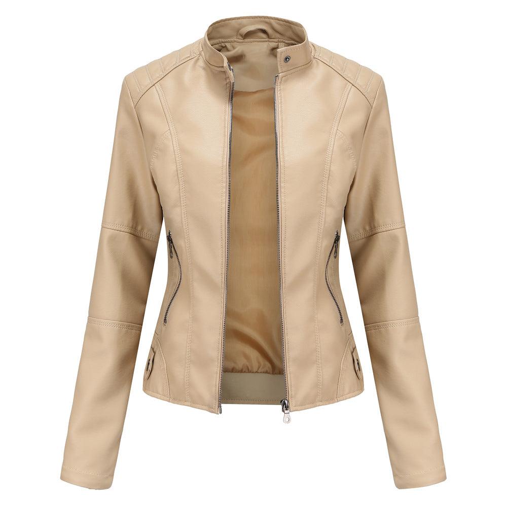 Thin Large Size Leather Clothing With Stand Collar Slim-fit Jacket - Nioor