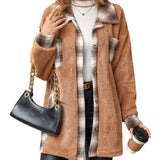 Women's Fashion Single-breasted Lapel Mid-length Plaid Plush Coat - Nioor