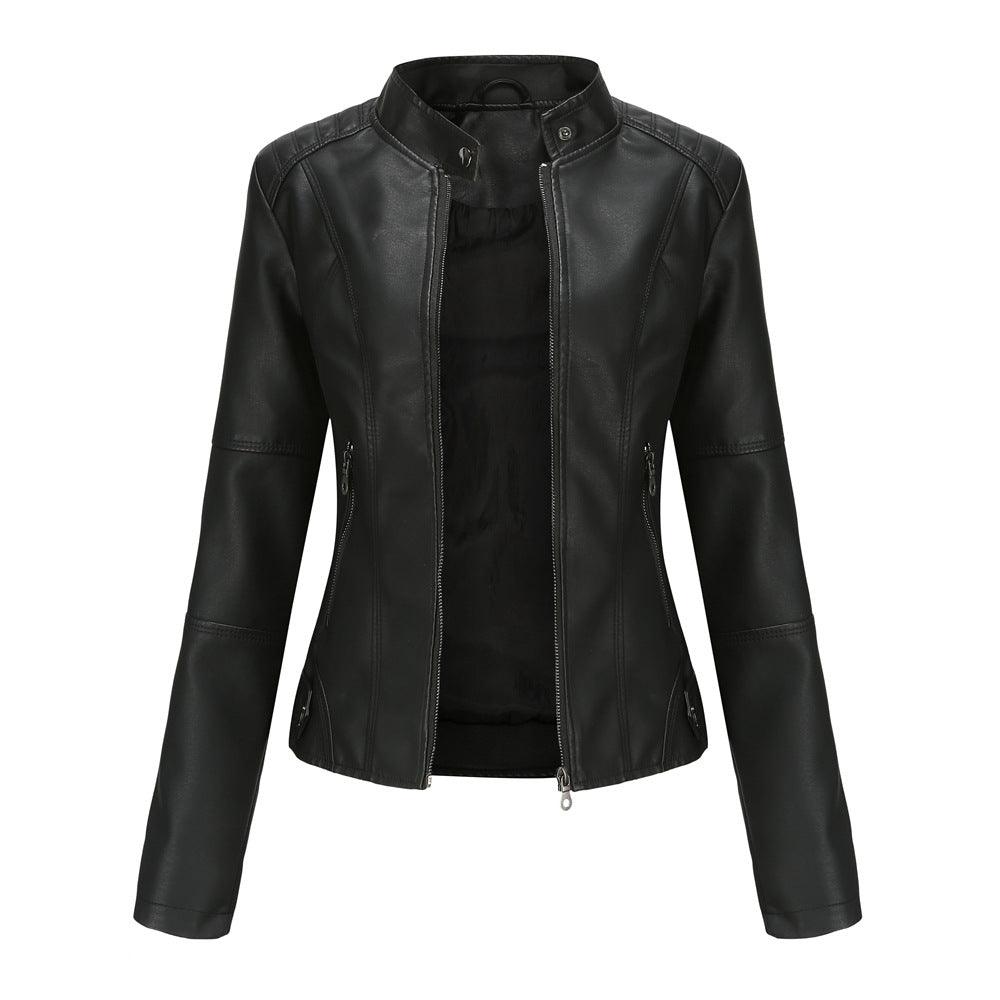 Thin Large Size Leather Clothing With Stand Collar Slim-fit Jacket - Nioor