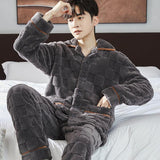 Pajamas Men's Jacquard Flannel Loose Fleece-lined Warm Loungewear - Nioor