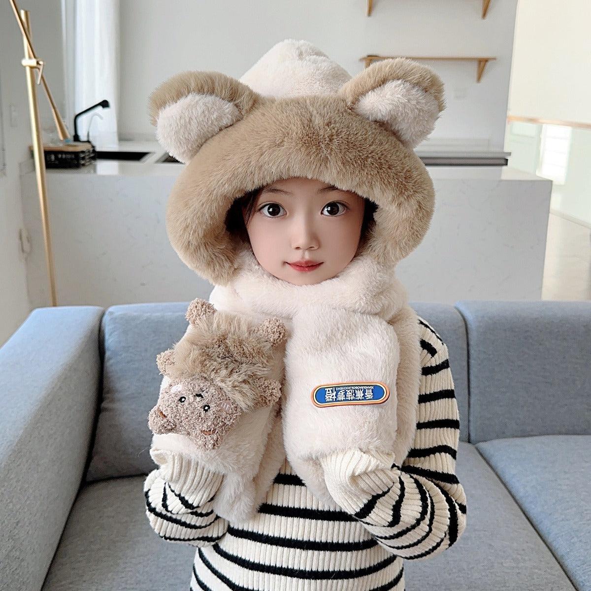 Children's Hat Scarf Gloves One-piece Hat - Nioor