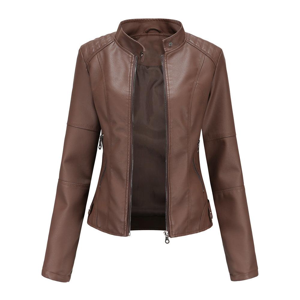 Thin Large Size Leather Clothing With Stand Collar Slim-fit Jacket - Nioor