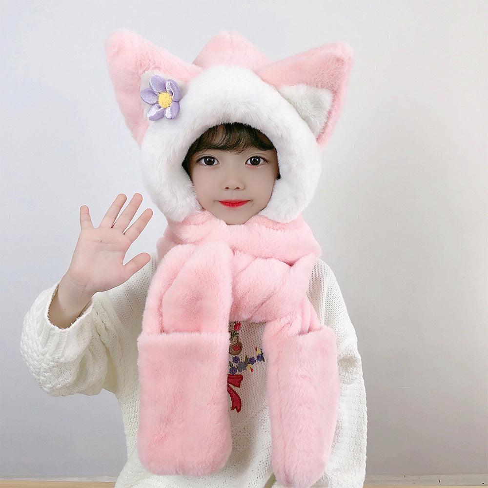 Children's Hat Scarf Gloves One-piece Hat - Nioor