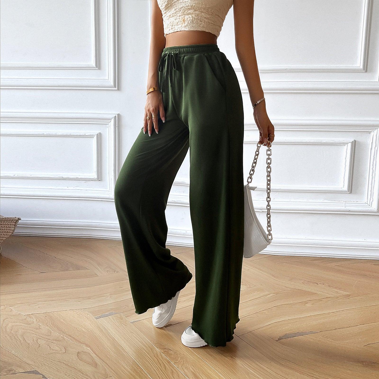 Women's Fashion Loose Casual Solid Color Wide Leg Trousers - Nioor