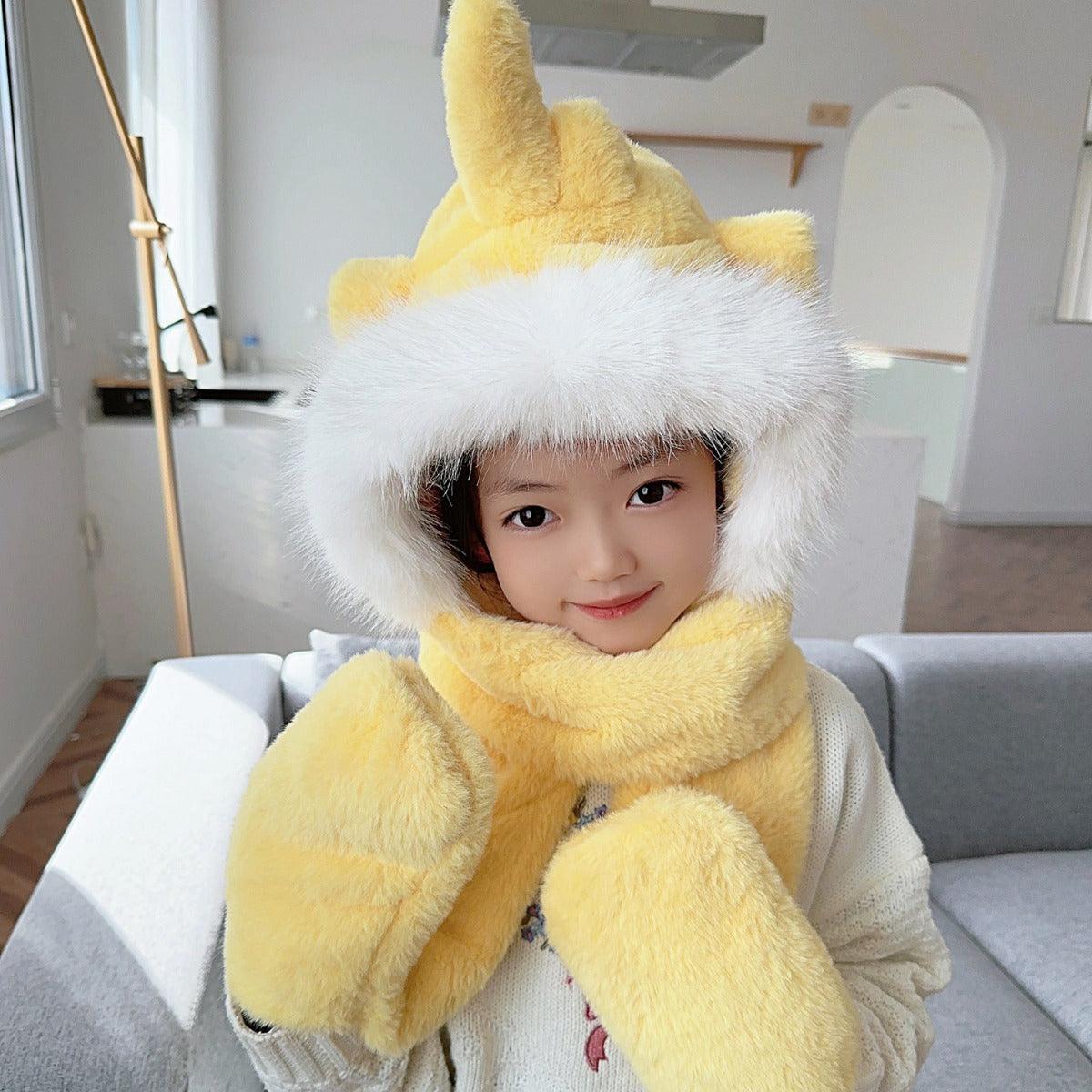 Children's Hat Scarf Gloves One-piece Hat - Nioor