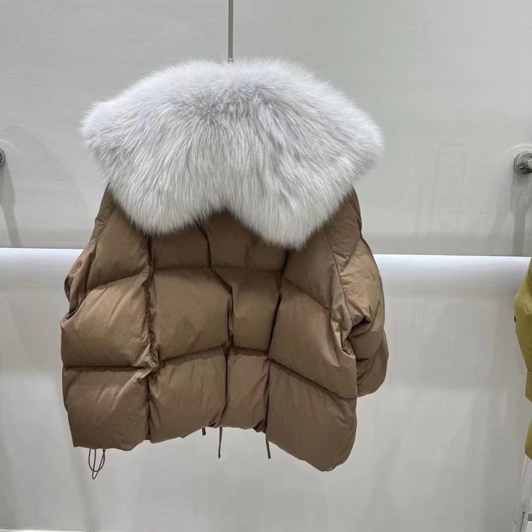 Short Loose Big Fur Collar White Duck Down Jacket Women's Coat - Nioor