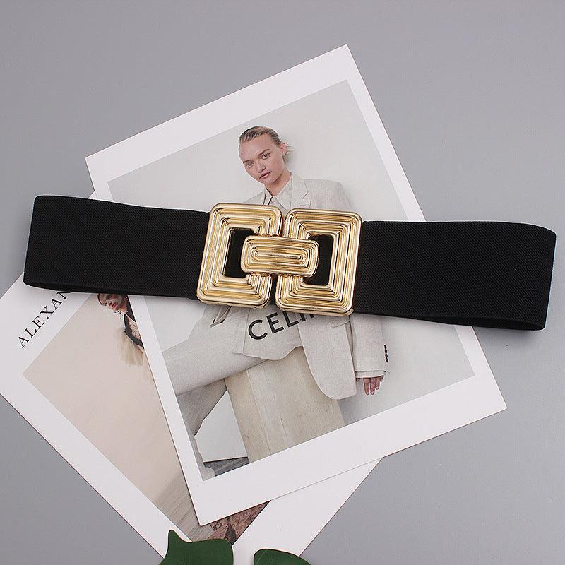 Square Metal Buckle Jute Wide Belt - Nioor