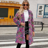 Women's Leopard Print Imitation Fur Plush Lapel Coat - Nioor