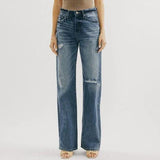 European And American Ins Retro Hong Kong Style High Waist Jeans Wide Leg Ripped - Nioor