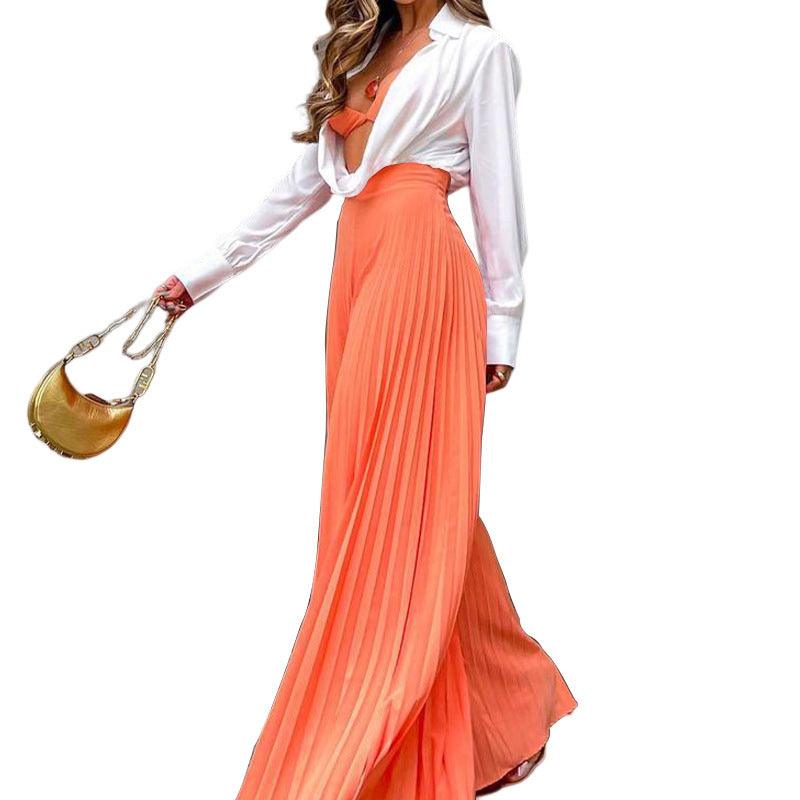 Women's Fashion Pleated Long Wide-leg Pants - Nioor