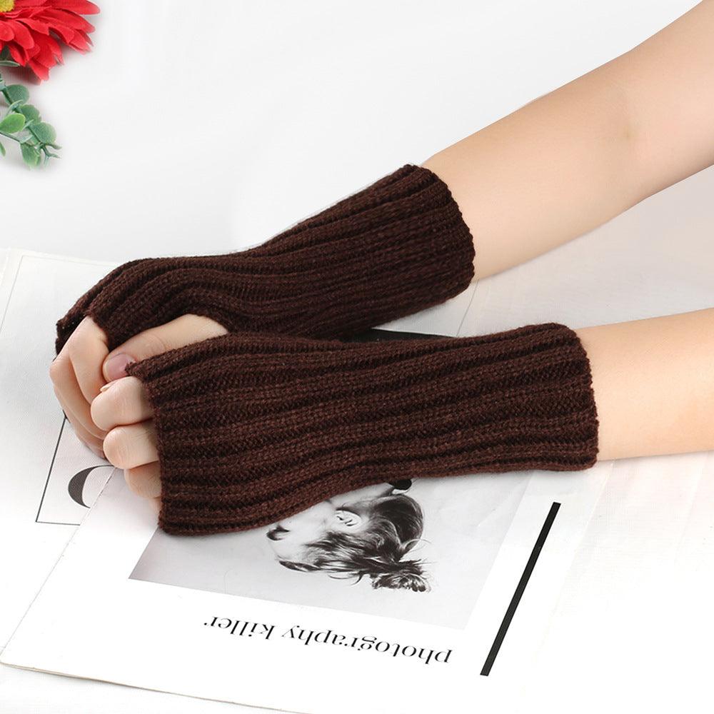 Knitting Wool Gloves Straight Arm Knitted Warm - Nioor