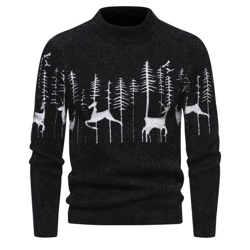 Christmas Sweater Men's Warm Deer Printed Round Neck Sweater - Nioor