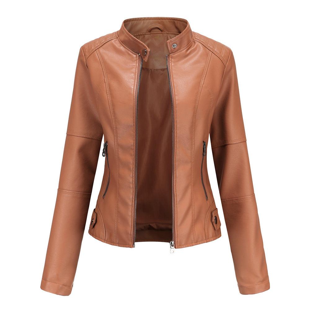 Thin Large Size Leather Clothing With Stand Collar Slim-fit Jacket - Nioor