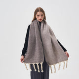 Hand-knotted Tassel Double-sided Solid Color Plush Scarf - Nioor