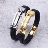 Men's Fashion Personality Stainless Steel Geometric Leather Bracelet