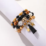 Ethnic Wooden Bead Tassel Bracelet Suit