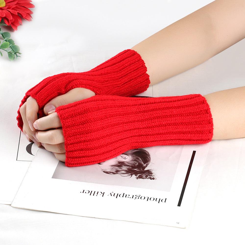 Knitting Wool Gloves Straight Arm Knitted Warm - Nioor