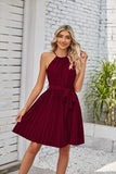 Women's Fashion Elegant Halter Lace-up Sleeveless Pleated Mini Dress - Nioor