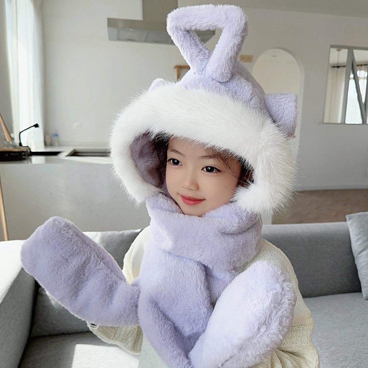 Children's Hat Scarf Gloves One-piece Hat - Nioor