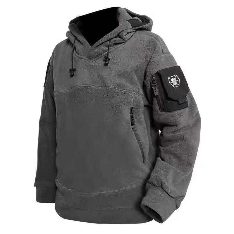 American-style Zipper Pocket Tactical Fleece Sweater Men's Hooded Thickened Thermal - Nioor