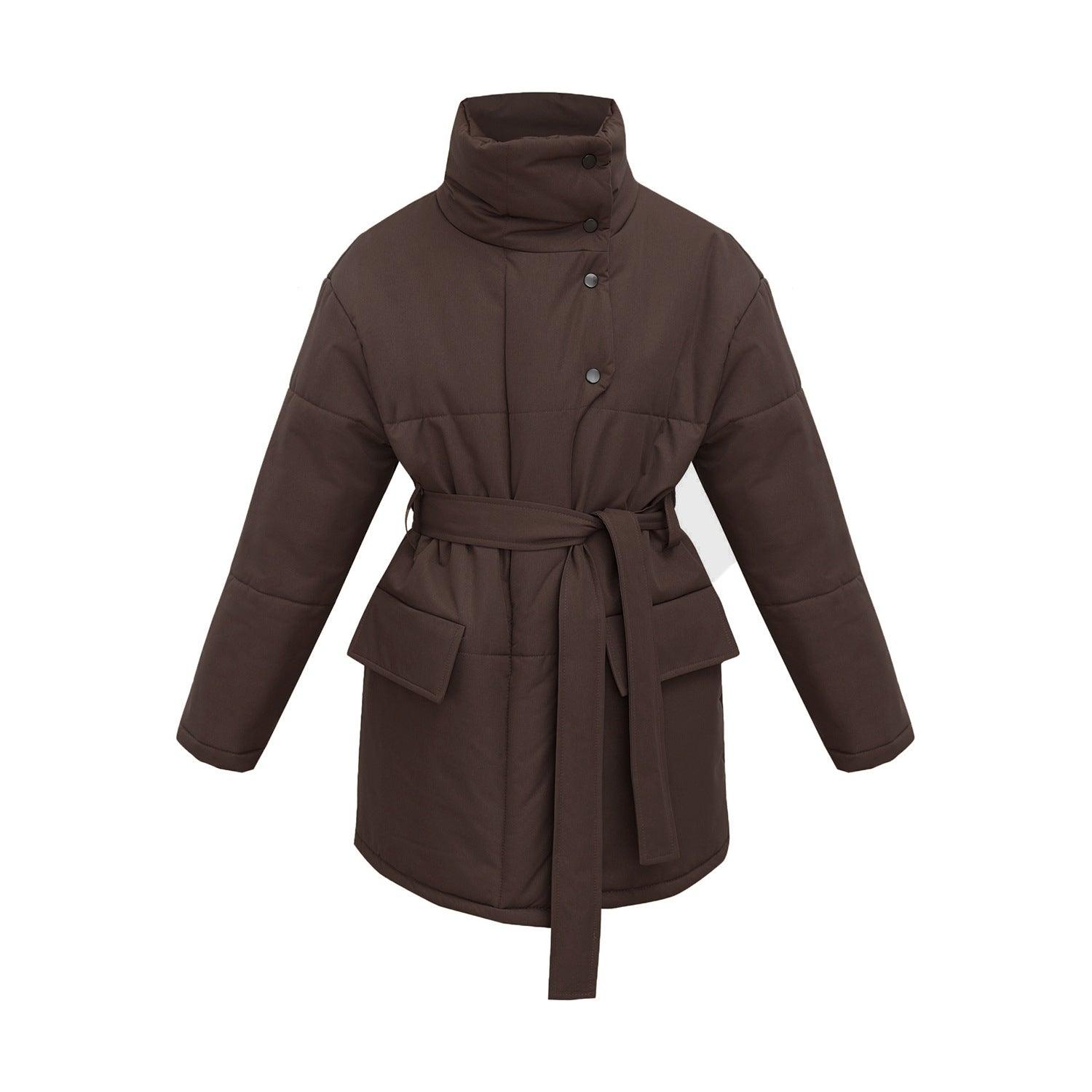 Stand-up Collar Cotton-padded Coat Coat Irregular Mid-length - Nioor