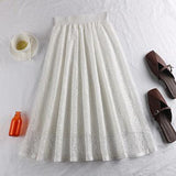 Spring And Summer Elastic High Waist Slimming Lace Crochet Hollow Large Swing A- Line Umbrella Skirt - Nioor