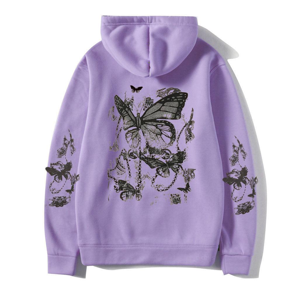 Cold Design Butterfly Hooded Sweater - Nioor