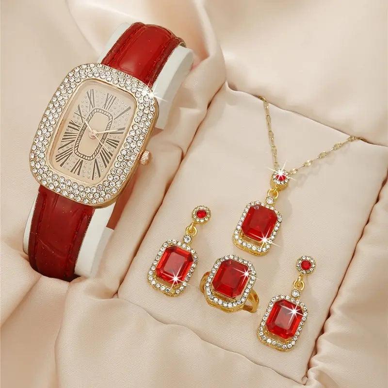 Women's Fashion All-match Diamond Belt Quartz Watch 4-piece Set - Nioor