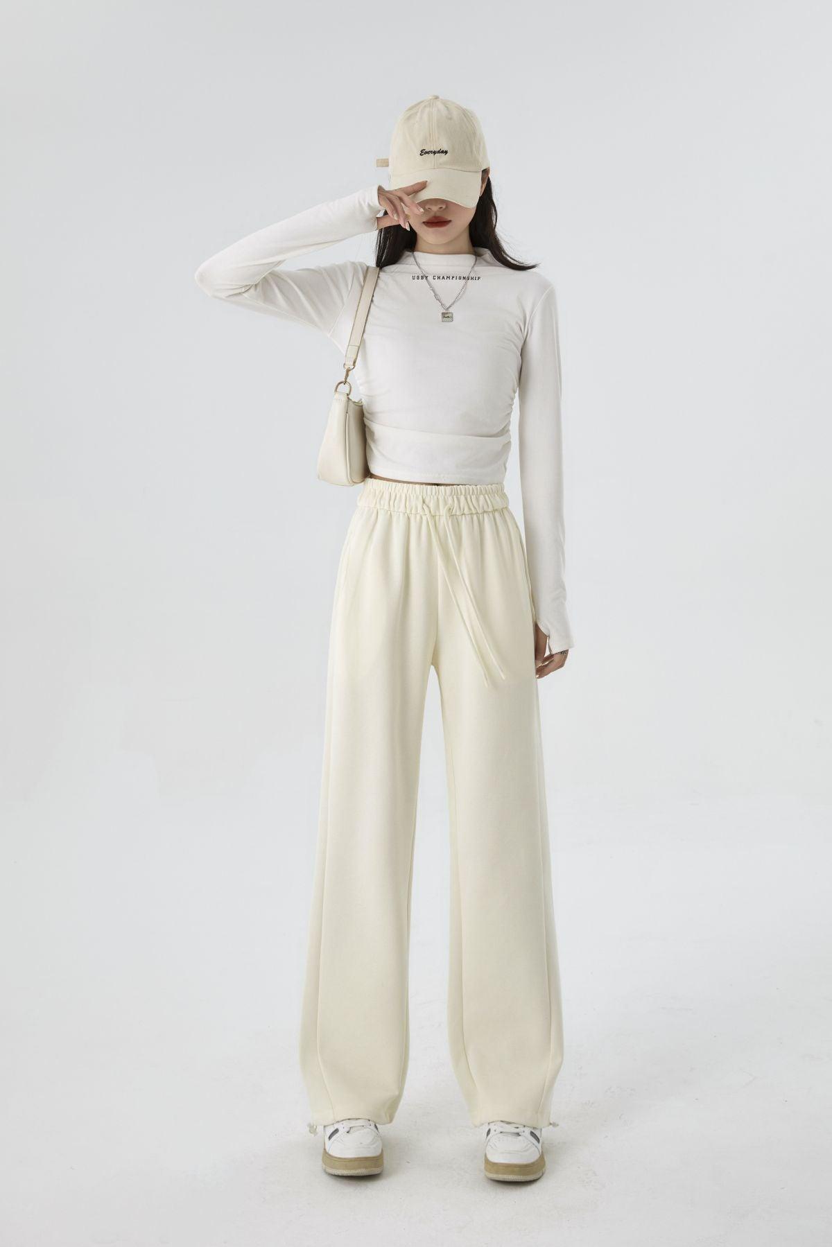 Sports And Leisure Lengthened Wide-leg Sweatpants - Nioor