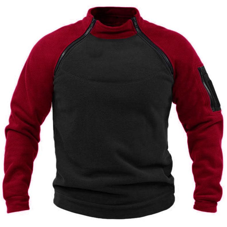 Stand Collar Loose Double Sleeve Color Matching Outdoor Keep Warm Breathable Men's Sweater - Nioor