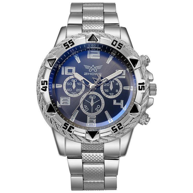 Creative Large Dial Three-eye Steel Belt Quartz Watch - Nioor