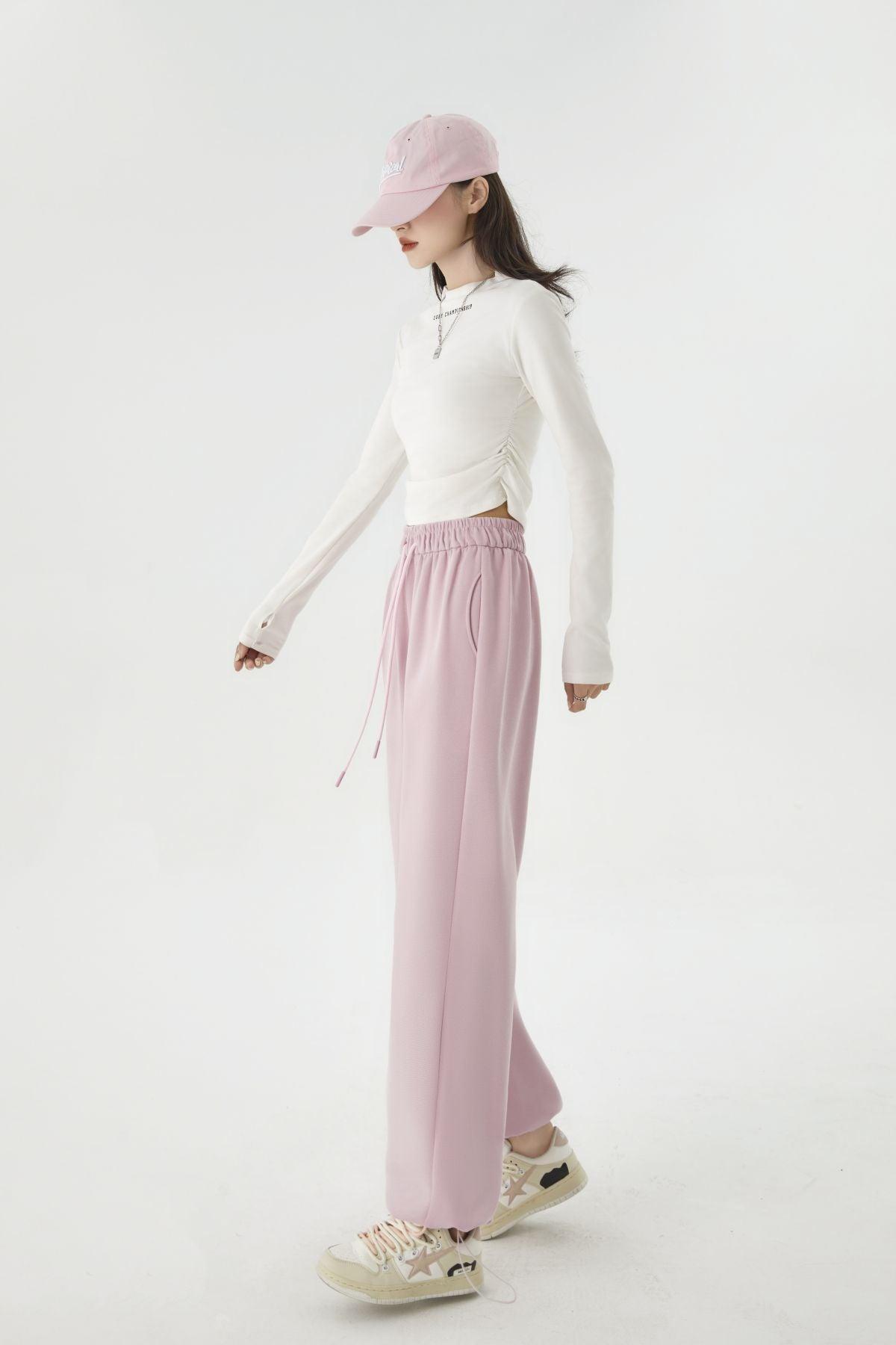 Sports And Leisure Lengthened Wide-leg Sweatpants - Nioor