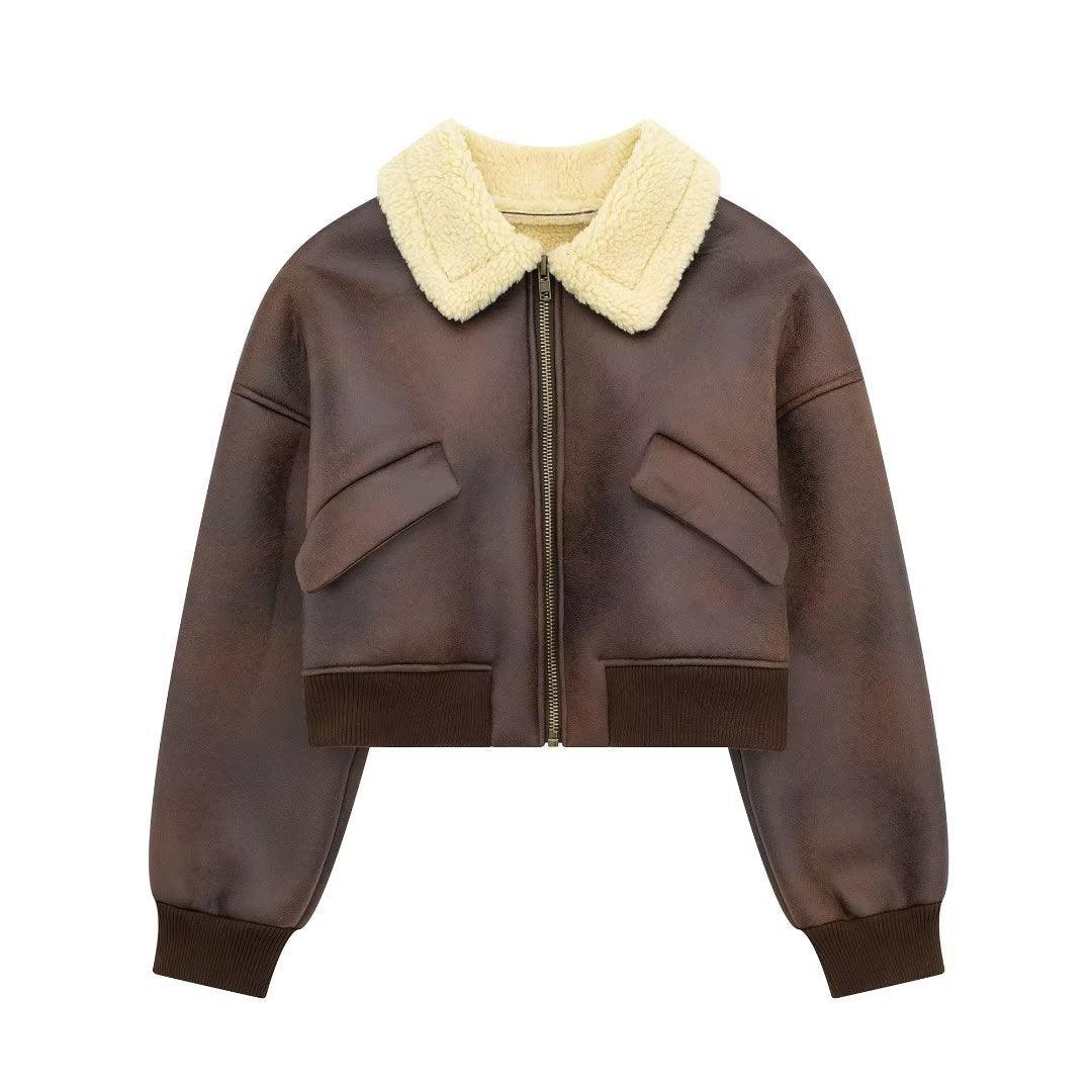 Fashionable All-match Lapel Long Sleeve Zipper Double-sided Flight Jacket - Nioor