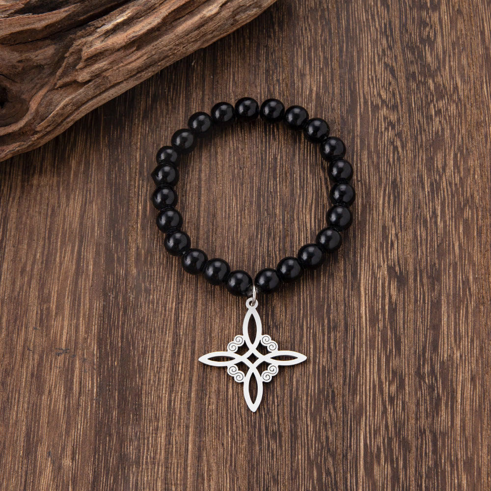 Cross Alloy Pendant Black Beaded Bracelet