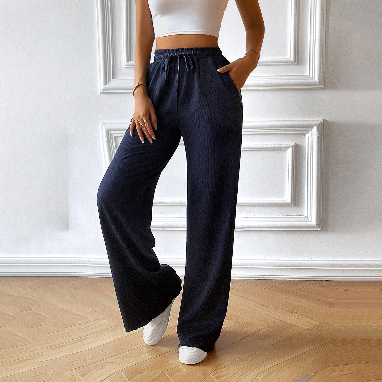 Women's Fashion Loose Casual Solid Color Wide Leg Trousers - Nioor