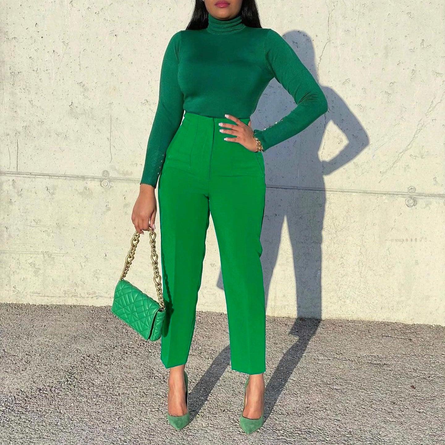 Women's Clothing Plus Size Fashion Temperament Leisure Slimming High Waist Suit Pants Solid Color African - Nioor