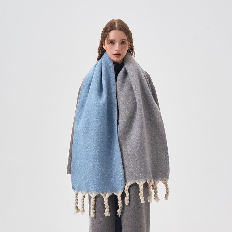 Hand-knotted Tassel Double-sided Solid Color Plush Scarf - Nioor